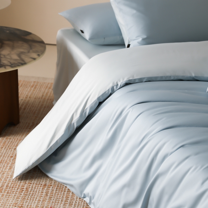 91家纺网 家纺一手货源 找家纺 云栖家居 2025新款全棉纯色长绒棉纯棉单品系列被套单件被套单品-单被套 希腊蓝&浅云兰