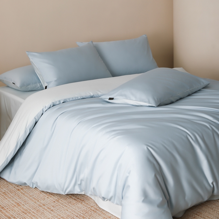 91家纺网 家纺一手货源 找家纺 云栖家居 2025新款全棉纯色长绒棉纯棉单品系列被套单件被套单品-单被套 希腊蓝&浅云兰