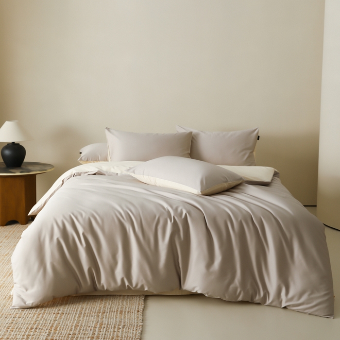 91家纺网 家纺一手货源 找家纺 云栖家居 2025新款全棉纯色长绒棉纯棉单品系列被套单件被套单品-单被套 锡器灰&米粒碎