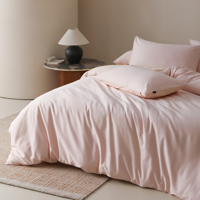 91家纺网 家纺一手货源 找家纺 云栖家居 2025新款全棉纯色长绒棉纯棉单品系列被套单件被套单品-单被套 玉兰粉&米粒碎