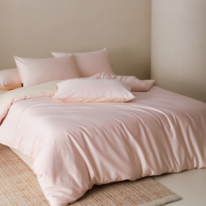 91家纺网 家纺一手货源 找家纺 云栖家居 2025新款全棉纯色长绒棉纯棉单品系列被套单件被套单品-单被套 玉兰粉&米粒碎