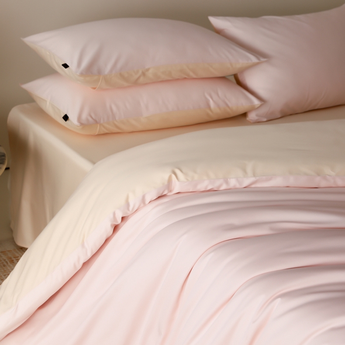 91家纺网 家纺一手货源 找家纺 云栖家居 2025新款全棉纯色长绒棉纯棉单品系列被套单件被套单品-单被套 玉兰粉&米粒碎