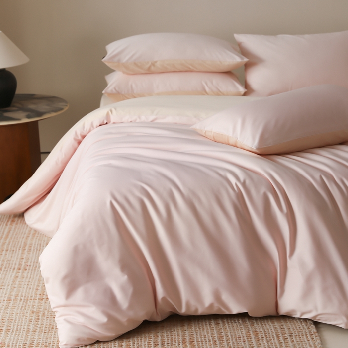 91家纺网 家纺一手货源 找家纺 云栖家居 2025新款全棉纯色长绒棉纯棉单品系列被套单件被套单品-单被套 玉兰粉&米粒碎