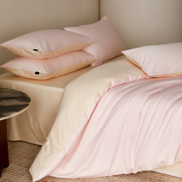 91家纺网 家纺一手货源 找家纺 云栖家居 2025新款全棉纯色长绒棉纯棉单品系列被套单件被套单品-单被套 玉兰粉&米粒碎