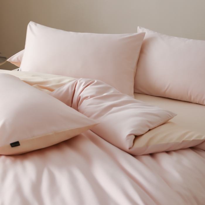 91家纺网 家纺一手货源 找家纺 云栖家居 2025新款全棉纯色长绒棉纯棉单品系列被套单件被套单品-单被套 玉兰粉&米粒碎