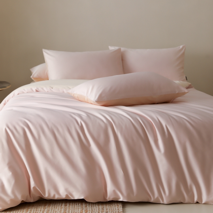 91家纺网 家纺一手货源 找家纺 云栖家居 2025新款全棉纯色长绒棉纯棉单品系列被套单件被套单品-单被套 玉兰粉&米粒碎