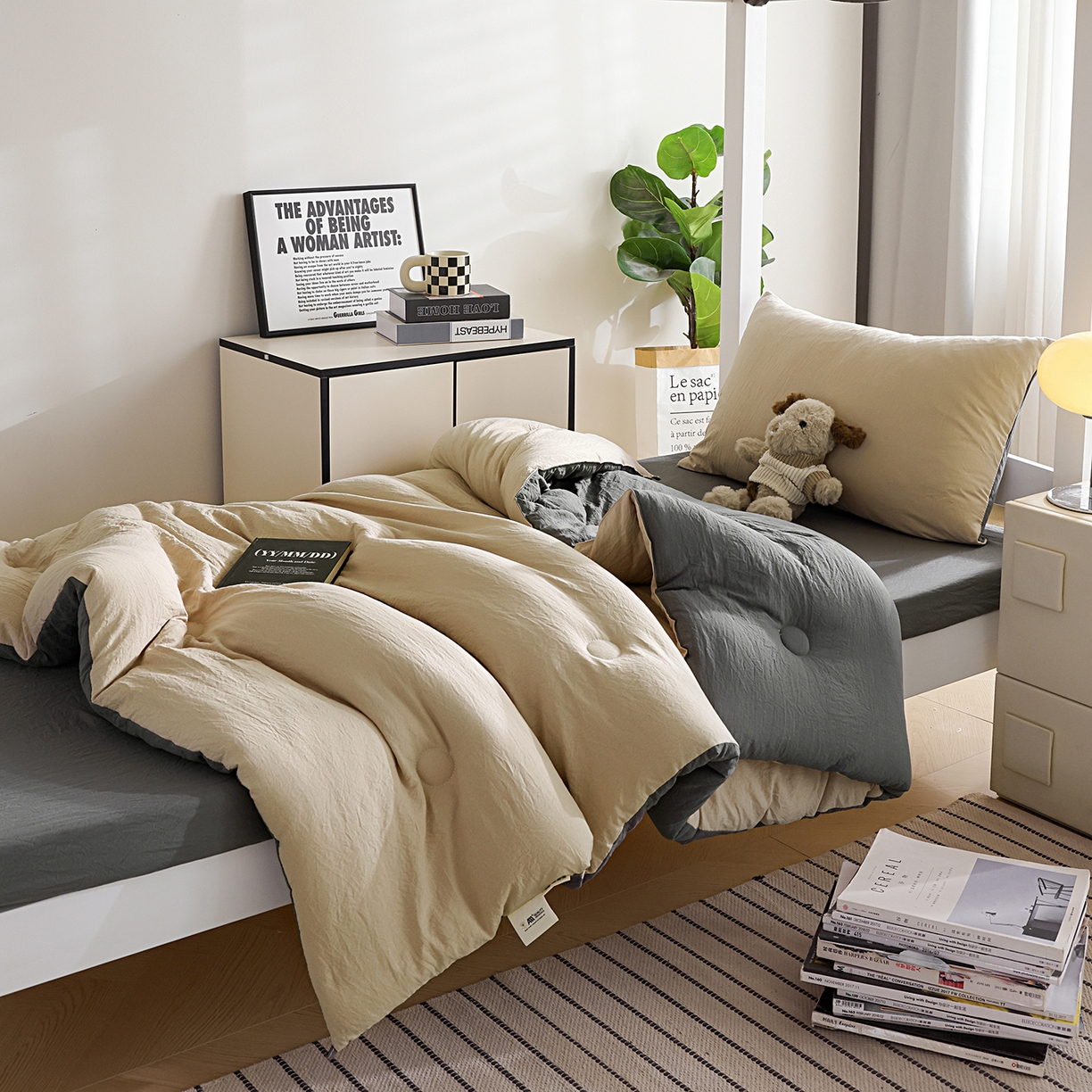 91家纺网 家纺一手货源 找家纺 益多眠 2026新款双拼云朵被被子被芯 双拼系列-奶茶+深灰