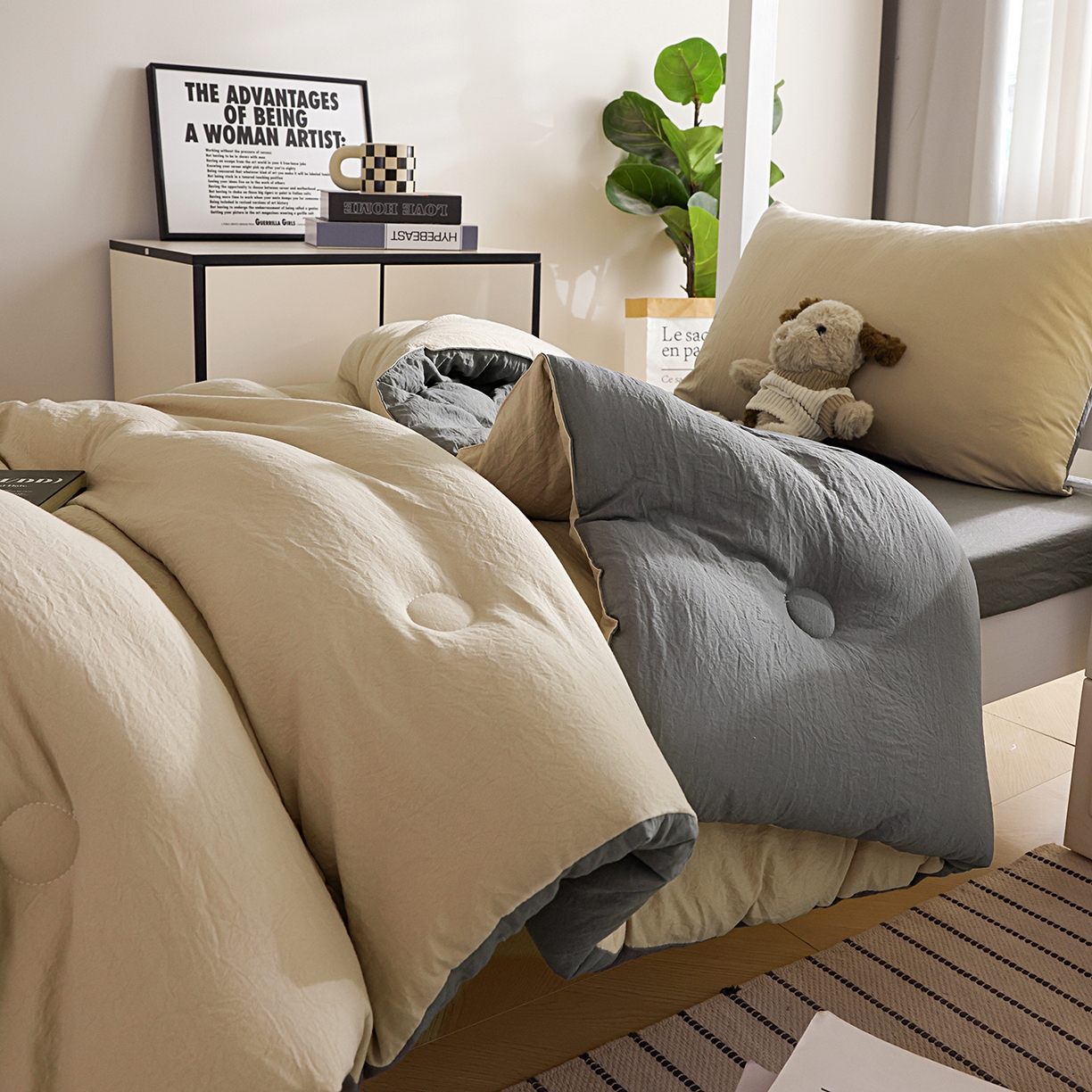 91家纺网 家纺一手货源 找家纺 益多眠 2026新款双拼云朵被被子被芯 双拼系列-奶茶+深灰