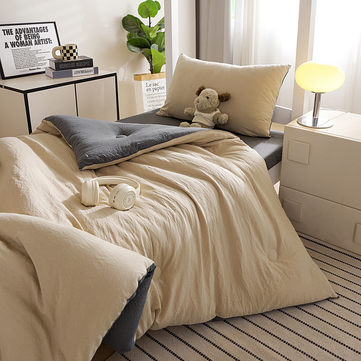 91家纺网 家纺一手货源 找家纺 益多眠 2026新款双拼云朵被被子被芯 双拼系列-奶茶+深灰