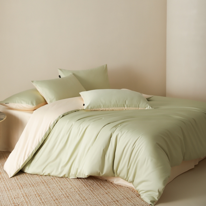 91家纺网 家纺一手货源 找家纺 云栖家居 2025新款全棉纯色长绒棉纯棉单品系列被套单件被套单品-单被套 原力绿&米粒碎