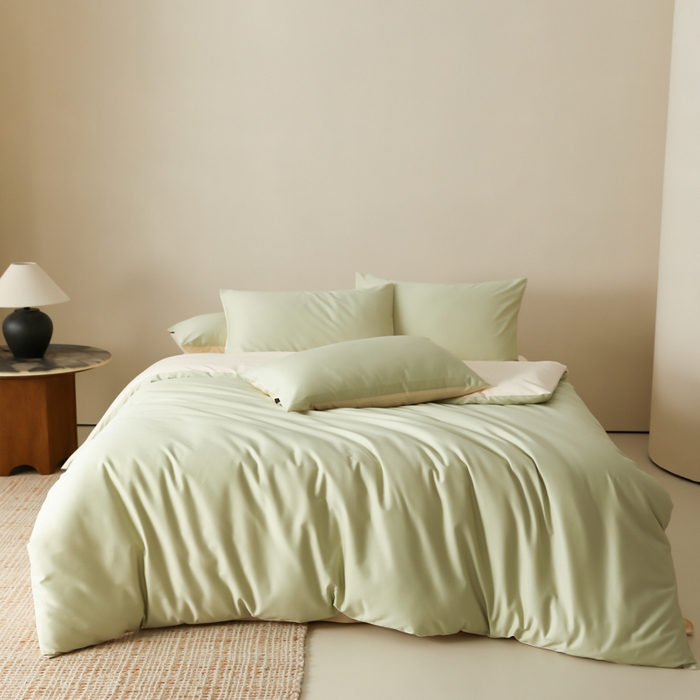 91家纺网 家纺一手货源 找家纺 云栖家居 2025新款全棉纯色长绒棉纯棉单品系列被套单件被套单品-单被套 原力绿&米粒碎