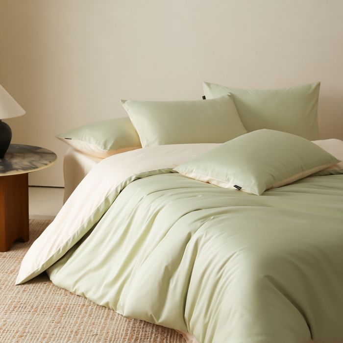 91家纺网 家纺一手货源 找家纺 云栖家居 2025新款全棉纯色长绒棉纯棉单品系列被套单件被套单品-单被套 原力绿&米粒碎