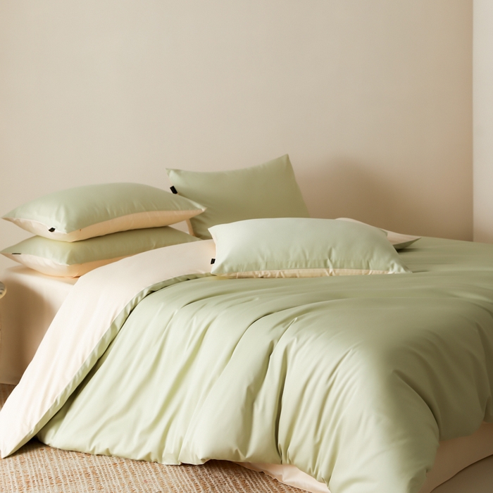 91家纺网 家纺一手货源 找家纺 云栖家居 2025新款全棉纯色长绒棉纯棉单品系列被套单件被套单品-单被套 原力绿&米粒碎