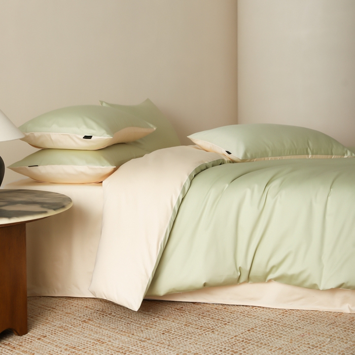 91家纺网 家纺一手货源 找家纺 云栖家居 2025新款全棉纯色长绒棉纯棉单品系列被套单件被套单品-单被套 原力绿&米粒碎