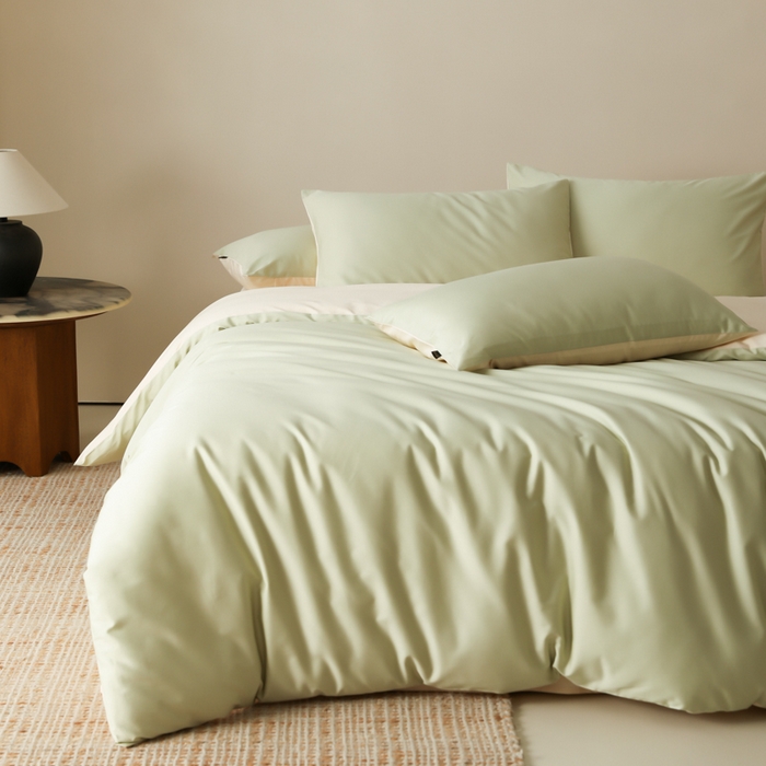 91家纺网 家纺一手货源 找家纺 云栖家居 2025新款全棉纯色长绒棉纯棉单品系列被套单件被套单品-单被套 原力绿&米粒碎