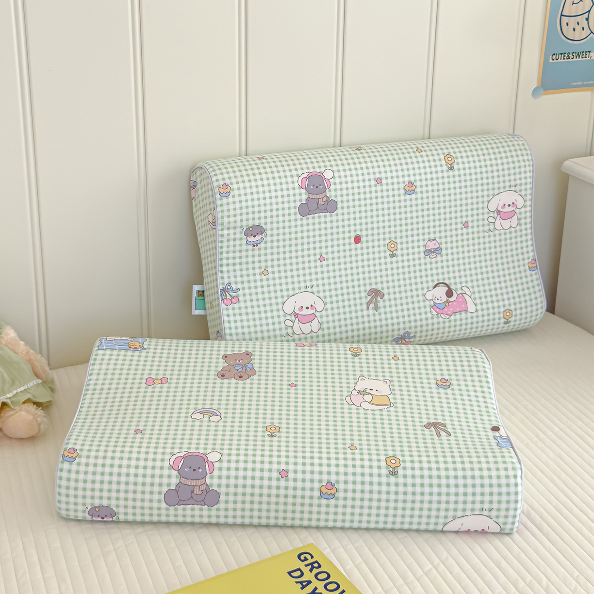 良佐生活 2025新款A类60s全棉贡缎乳胶枕套 萌宠派对