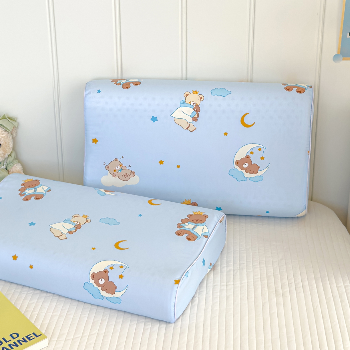 91家纺网 家纺一手货源 找家纺 良佐生活 2025新款A类60s全棉贡缎乳胶枕套 晚安熊宝