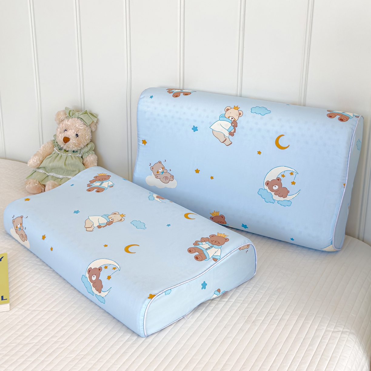 91家纺网 家纺一手货源 找家纺 良佐生活 2025新款A类60s全棉贡缎乳胶枕套 晚安熊宝