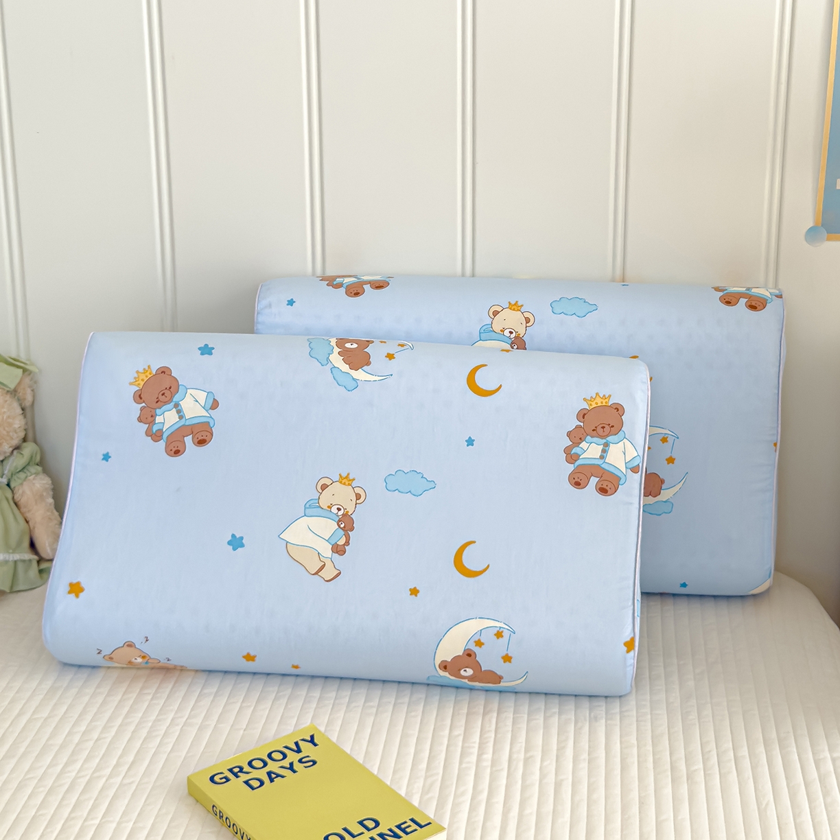 91家纺网 家纺一手货源 找家纺 良佐生活 2025新款A类60s全棉贡缎乳胶枕套 晚安熊宝