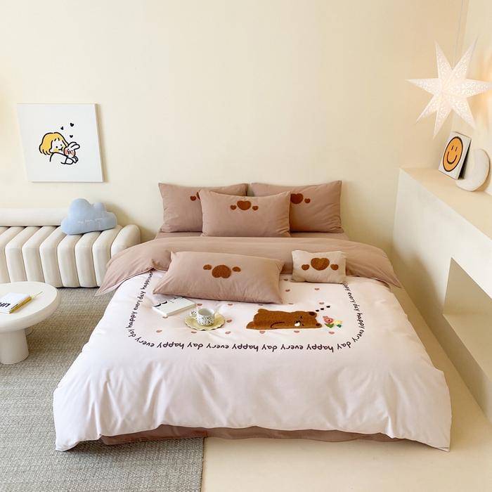 91家纺网 家纺一手货源 找家纺 麦田家纺 2025秋冬新款加厚磨毛大版毛巾绣四件套-提供买家秀 安睡熊