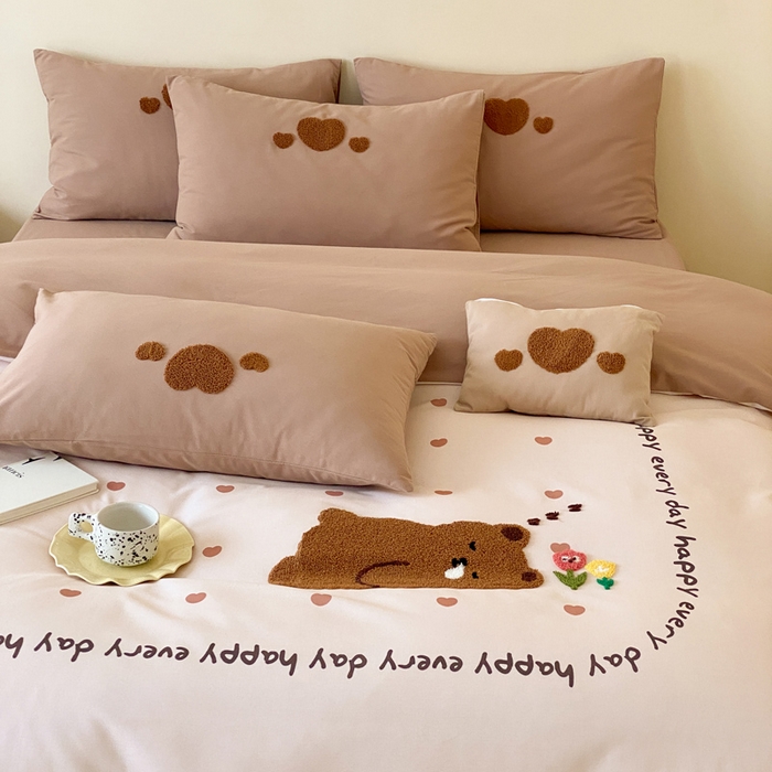 91家纺网 家纺一手货源 找家纺 麦田家纺 2025秋冬新款加厚磨毛大版毛巾绣四件套-提供买家秀 安睡熊