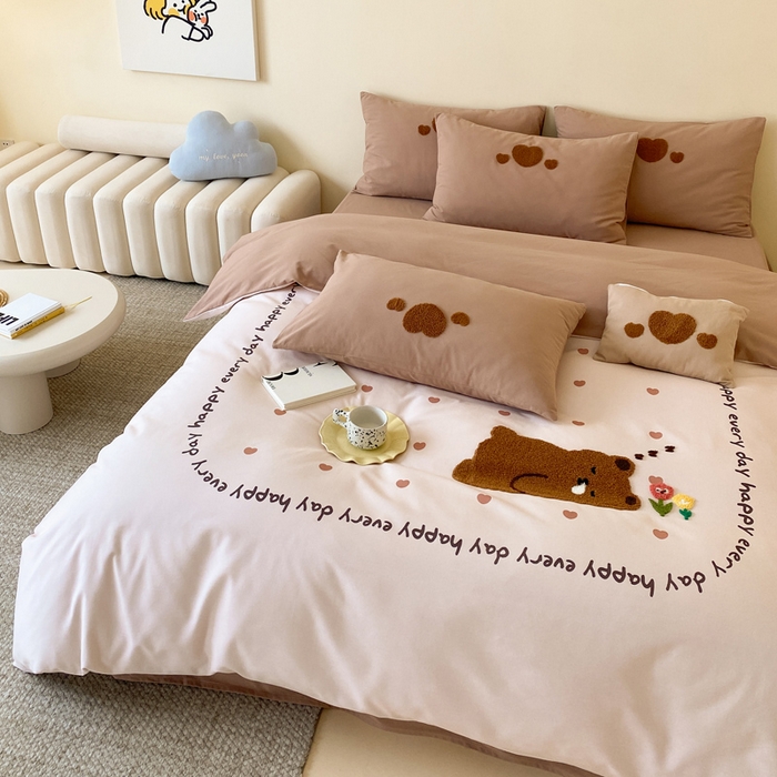 91家纺网 家纺一手货源 找家纺 麦田家纺 2025秋冬新款加厚磨毛大版毛巾绣四件套-提供买家秀 安睡熊