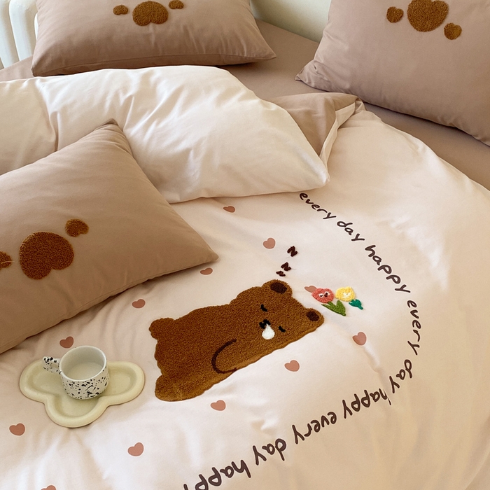 91家纺网 家纺一手货源 找家纺 麦田家纺 2025秋冬新款加厚磨毛大版毛巾绣四件套-提供买家秀 安睡熊