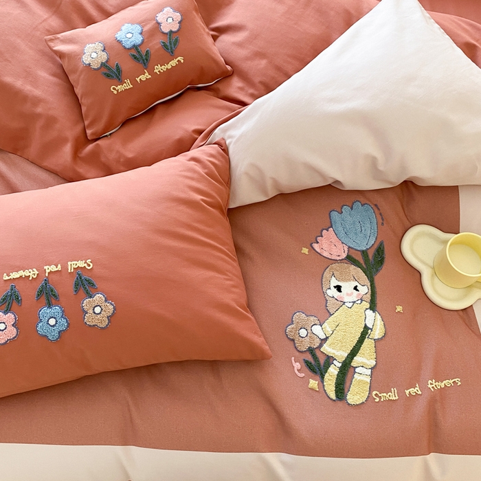 91家纺网 家纺一手货源 找家纺 麦田家纺 2025秋冬新款加厚磨毛大版毛巾绣四件套-提供买家秀 甜心朵朵