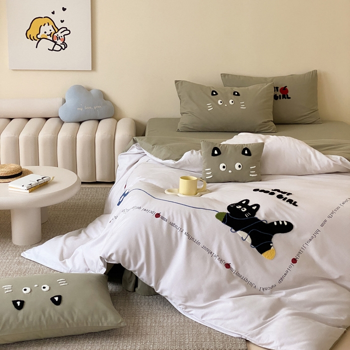 91家纺网 家纺一手货源 找家纺 麦田家纺 2025秋冬新款加厚磨毛大版毛巾绣四件套-提供买家秀 线团小猫