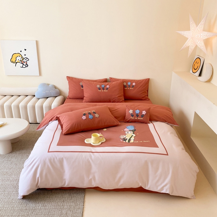 91家纺网 家纺一手货源 找家纺 麦田家纺 2025秋冬新款加厚磨毛大版毛巾绣四件套-提供买家秀 甜心朵朵