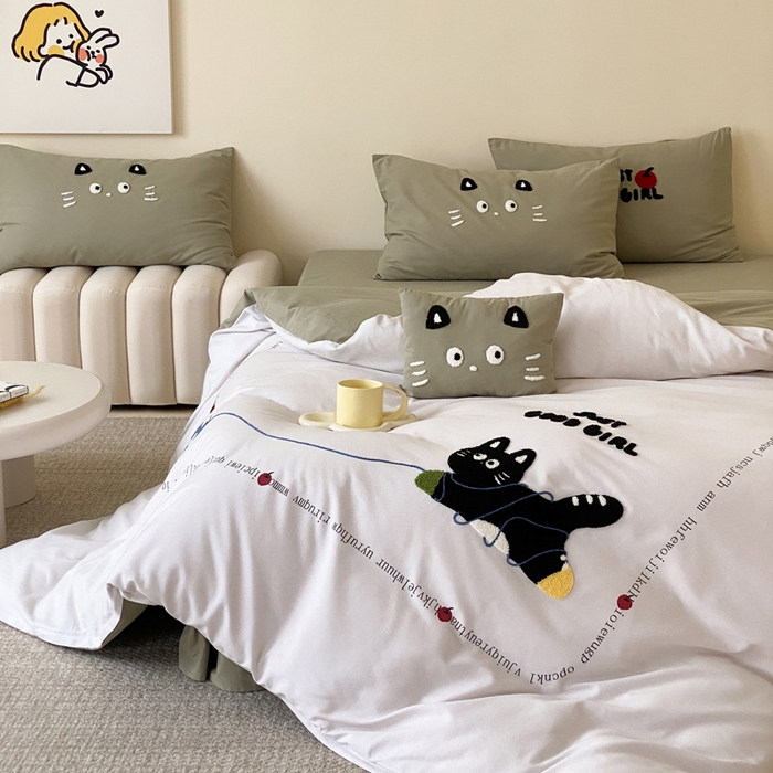 91家纺网 家纺一手货源 找家纺 麦田家纺 2025秋冬新款加厚磨毛大版毛巾绣四件套-提供买家秀 线团小猫