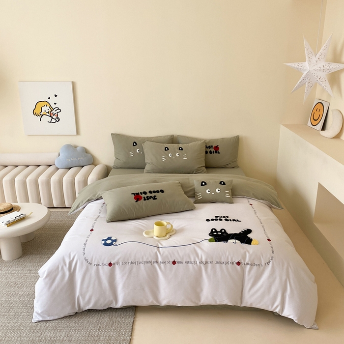 91家纺网 家纺一手货源 找家纺 麦田家纺 2025秋冬新款加厚磨毛大版毛巾绣四件套-提供买家秀 线团小猫