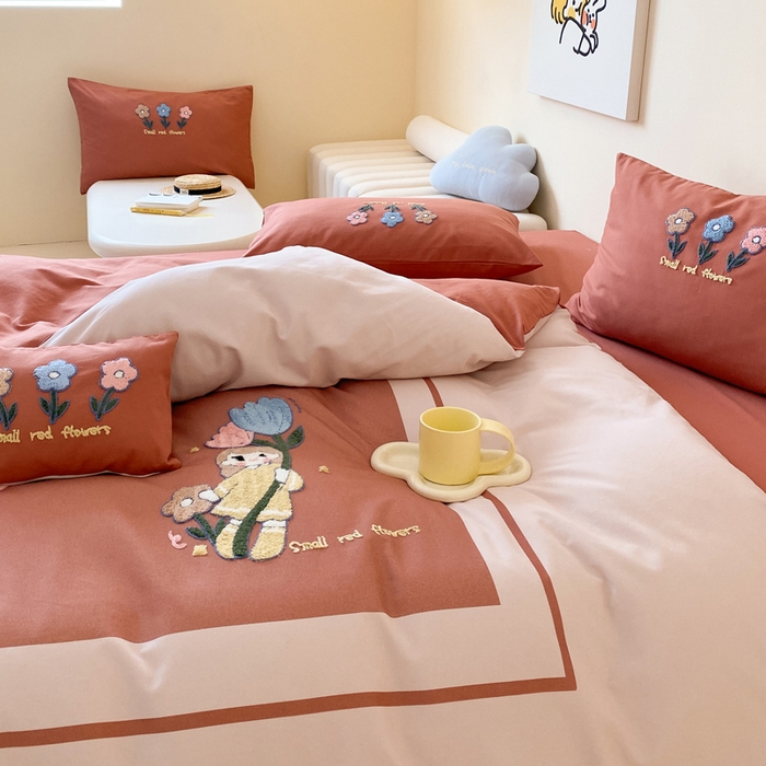 91家纺网 家纺一手货源 找家纺 麦田家纺 2025秋冬新款加厚磨毛大版毛巾绣四件套-提供买家秀 甜心朵朵