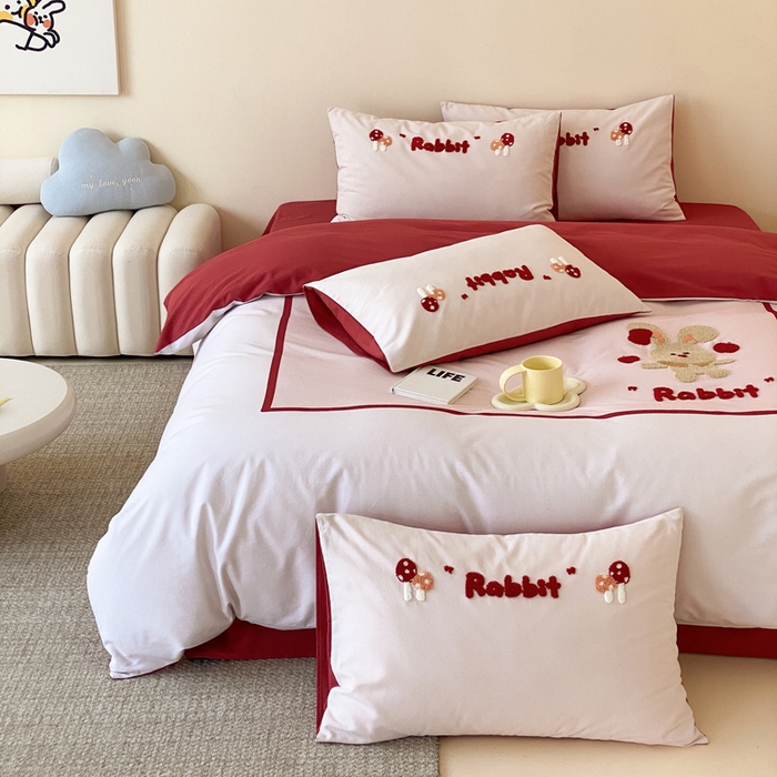 91家纺网 家纺一手货源 找家纺 麦田家纺 2025秋冬新款加厚磨毛大版毛巾绣四件套-提供买家秀 杂耍兔