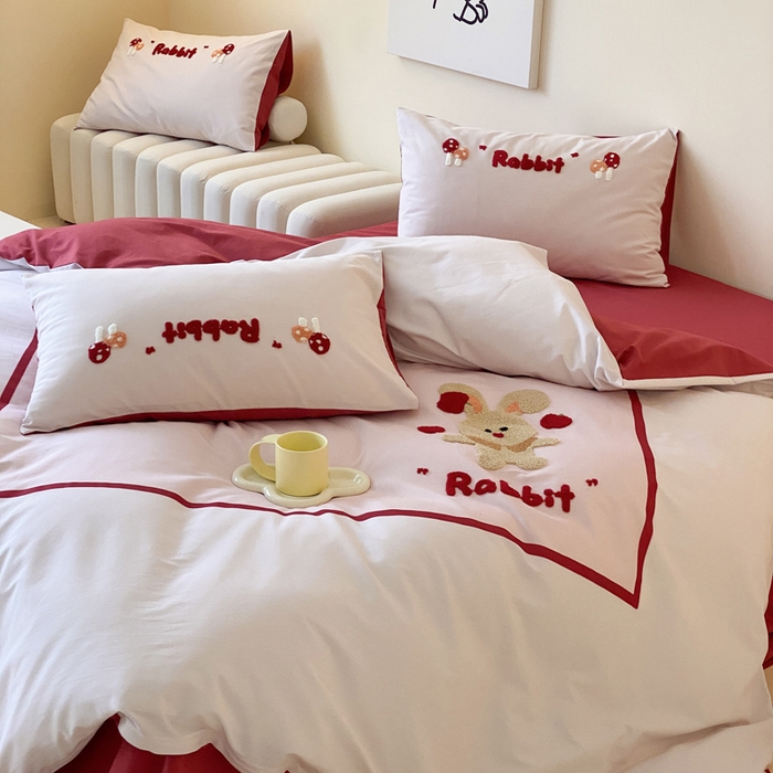 91家纺网 家纺一手货源 找家纺 麦田家纺 2025秋冬新款加厚磨毛大版毛巾绣四件套-提供买家秀 杂耍兔