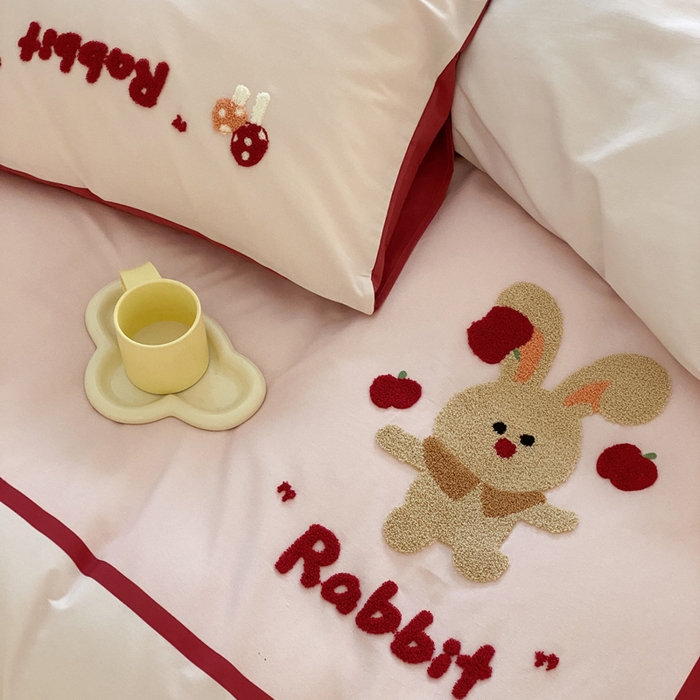 91家纺网 家纺一手货源 找家纺 麦田家纺 2025秋冬新款加厚磨毛大版毛巾绣四件套-提供买家秀 杂耍兔