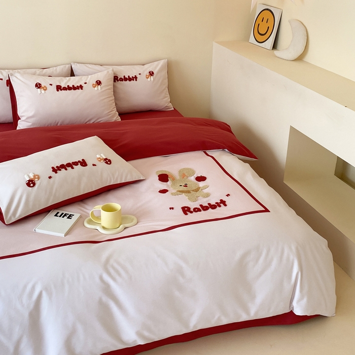 91家纺网 家纺一手货源 找家纺 麦田家纺 2025秋冬新款加厚磨毛大版毛巾绣四件套-提供买家秀 杂耍兔