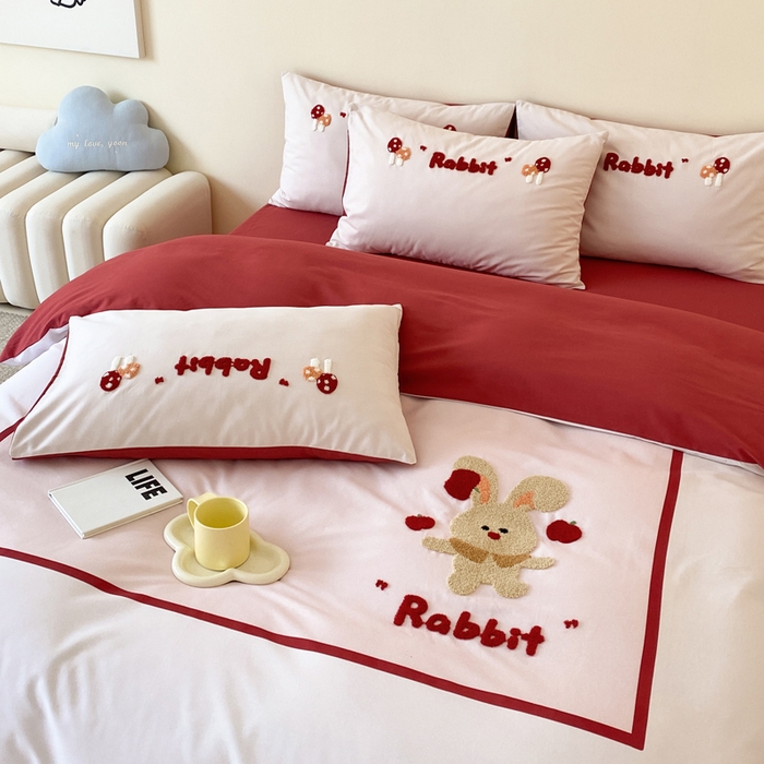 91家纺网 家纺一手货源 找家纺 麦田家纺 2025秋冬新款加厚磨毛大版毛巾绣四件套-提供买家秀 杂耍兔