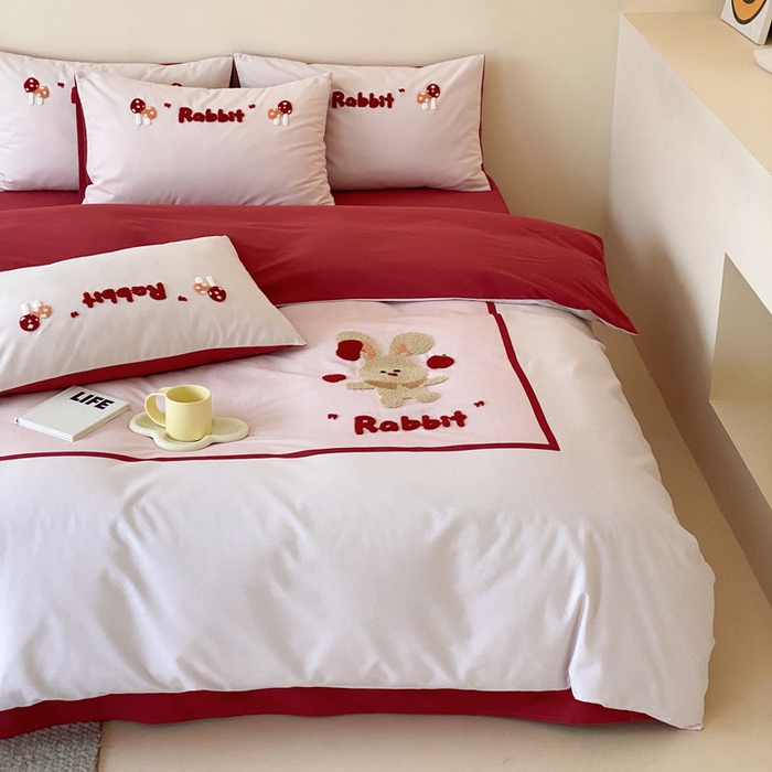 91家纺网 家纺一手货源 找家纺 麦田家纺 2025秋冬新款加厚磨毛大版毛巾绣四件套-提供买家秀 杂耍兔