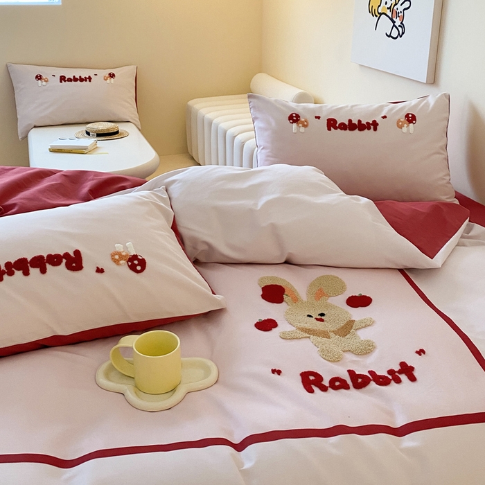 91家纺网 家纺一手货源 找家纺 麦田家纺 2025秋冬新款加厚磨毛大版毛巾绣四件套-提供买家秀 杂耍兔