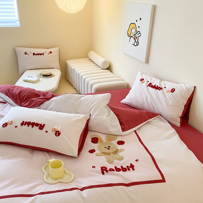 91家纺网 家纺一手货源 找家纺 麦田家纺 2025秋冬新款加厚磨毛大版毛巾绣四件套-提供买家秀 杂耍兔