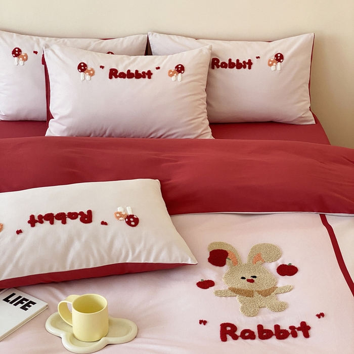 91家纺网 家纺一手货源 找家纺 麦田家纺 2025秋冬新款加厚磨毛大版毛巾绣四件套-提供买家秀 杂耍兔