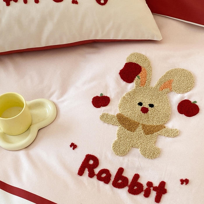 91家纺网 家纺一手货源 找家纺 麦田家纺 2025秋冬新款加厚磨毛大版毛巾绣四件套-提供买家秀 杂耍兔