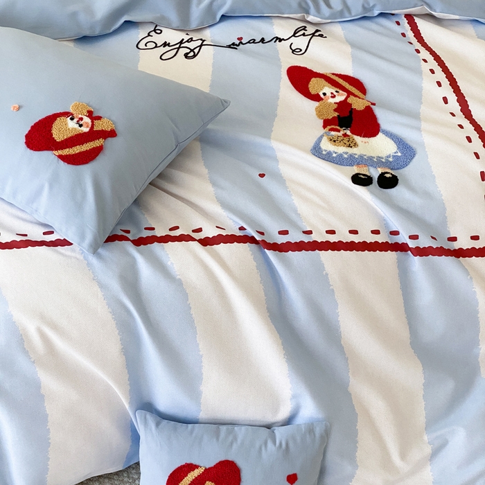 91家纺网 家纺一手货源 找家纺 麦田家纺 2025秋冬新款加厚磨毛大版毛巾绣四件套-提供买家秀 小红帽