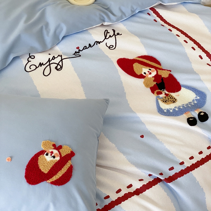 91家纺网 家纺一手货源 找家纺 麦田家纺 2025秋冬新款加厚磨毛大版毛巾绣四件套-提供买家秀 小红帽