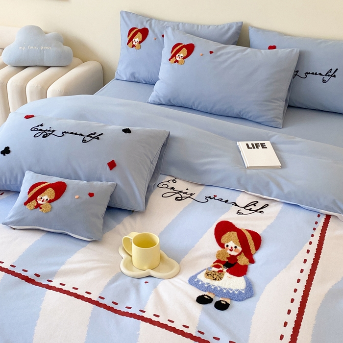 91家纺网 家纺一手货源 找家纺 麦田家纺 2025秋冬新款加厚磨毛大版毛巾绣四件套-提供买家秀 小红帽