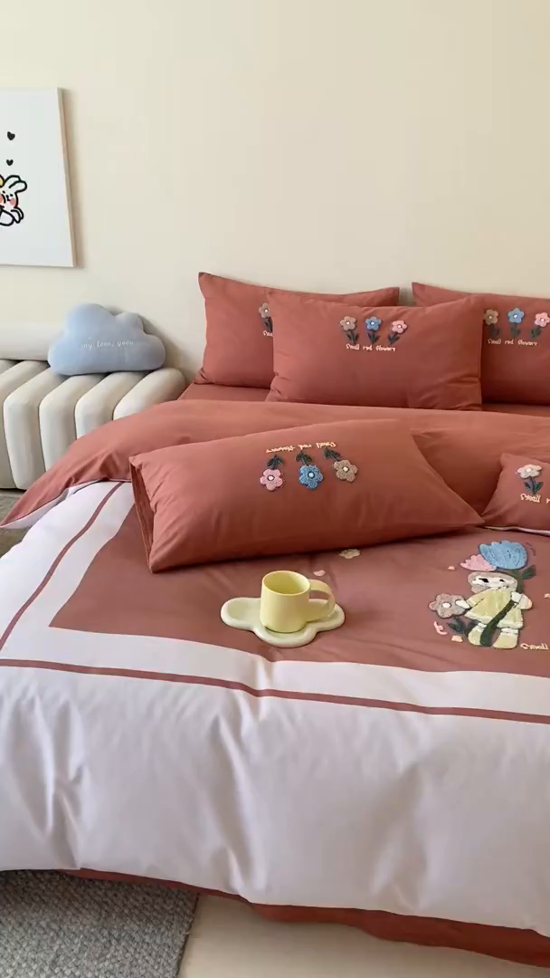 91家纺网 家纺一手货源 找家纺 麦田家纺 2025秋冬新款加厚磨毛大版毛巾绣四件套-提供买家秀 甜心朵朵