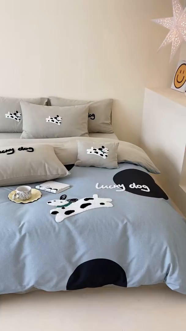 91家纺网 家纺一手货源 找家纺 麦田家纺 2025秋冬新款加厚磨毛大版毛巾绣四件套-提供买家秀 幸运小斑