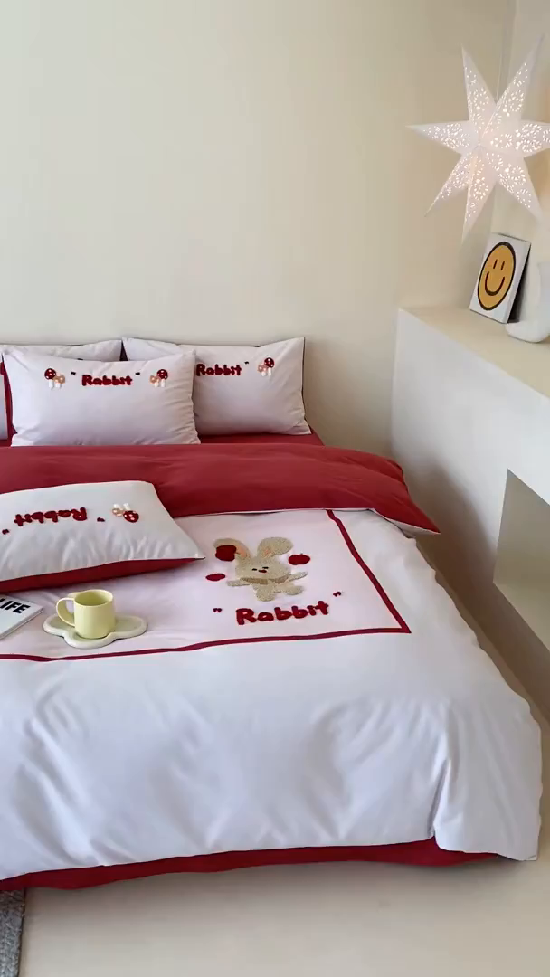 91家纺网 家纺一手货源 找家纺 麦田家纺 2025秋冬新款加厚磨毛大版毛巾绣四件套-提供买家秀 杂耍兔