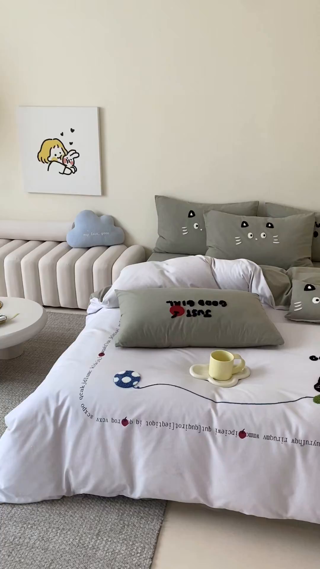 91家纺网 家纺一手货源 找家纺 麦田家纺 2025秋冬新款加厚磨毛大版毛巾绣四件套-提供买家秀 线团小猫